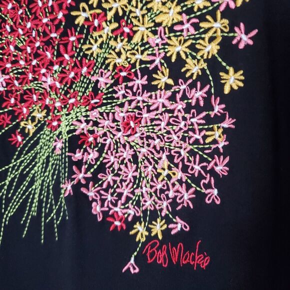 BOB MACKIE WEARABLE ART FLORAL EMBROIDERED SHORT-SLEEVE T-SHIRT DRESS SIZE SMALL - Picture 4 of 7